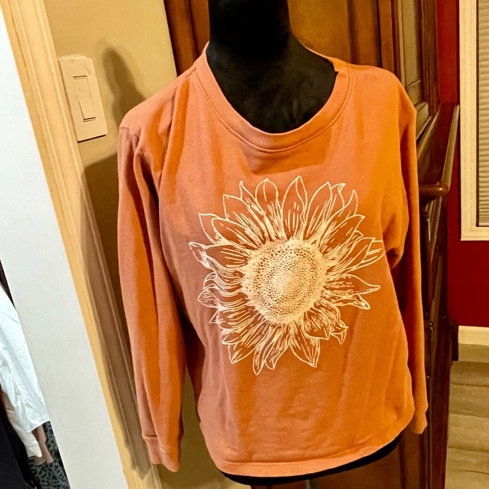 Orange sunflower pullover sweater.
